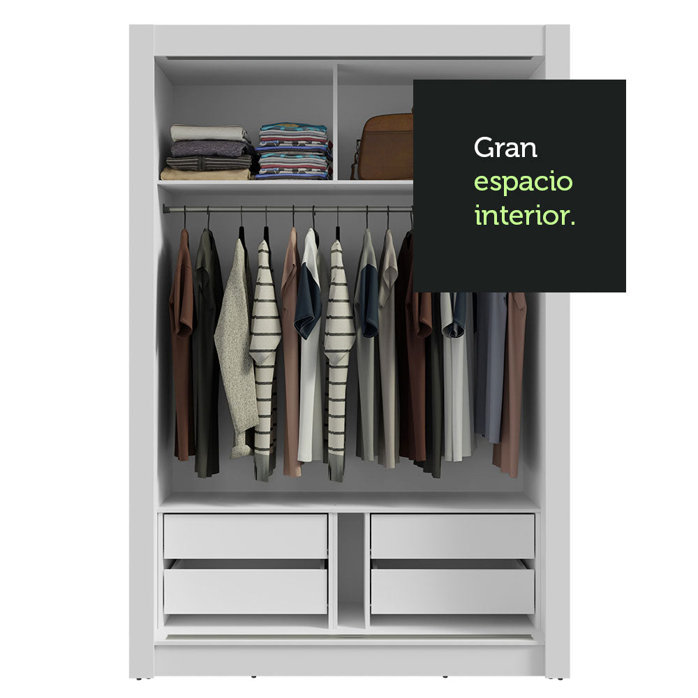Placard Soltero 2 Puertas Corredizas 4 Cajones Blanco/Gris Vivare Plus