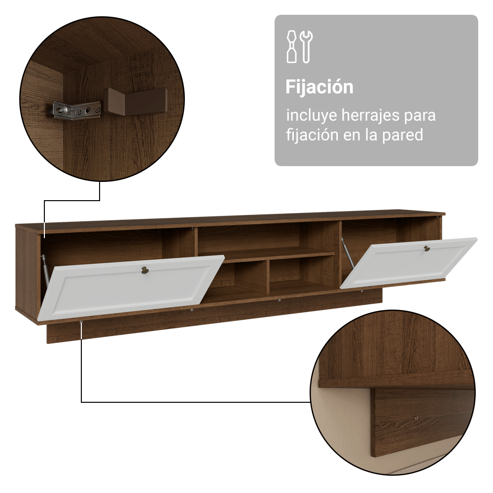 Rack Flotante para TV hasta 80 Pulgadas 218 cm 2 Puertas Marrón/Blanco Vik Madesa