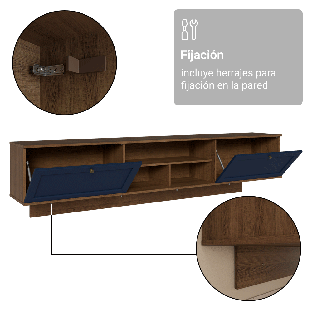 Rack Flotante para TV hasta 80 Pulgadas 218 cm 2 Puertas Marrón/Azul Vik Madesa