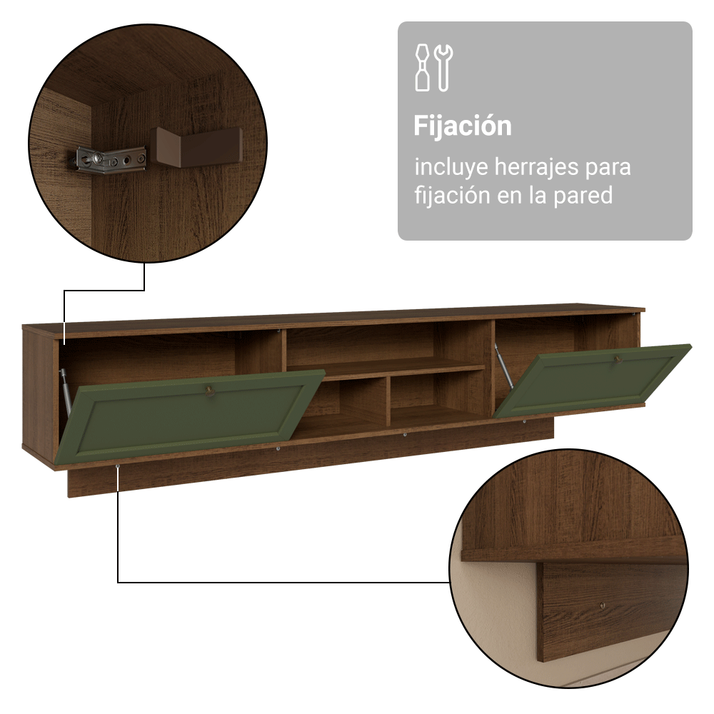 Rack Flotante para TV hasta 80 Pulgadas 218 cm 2 Puertas Marrón/Verde Vik Madesa