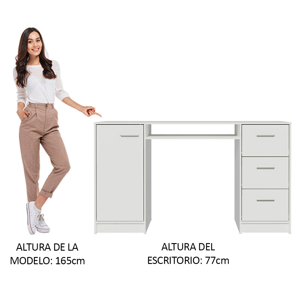 Escritorio para PC Alaska 3 Cajones 1 Puerta Blanco