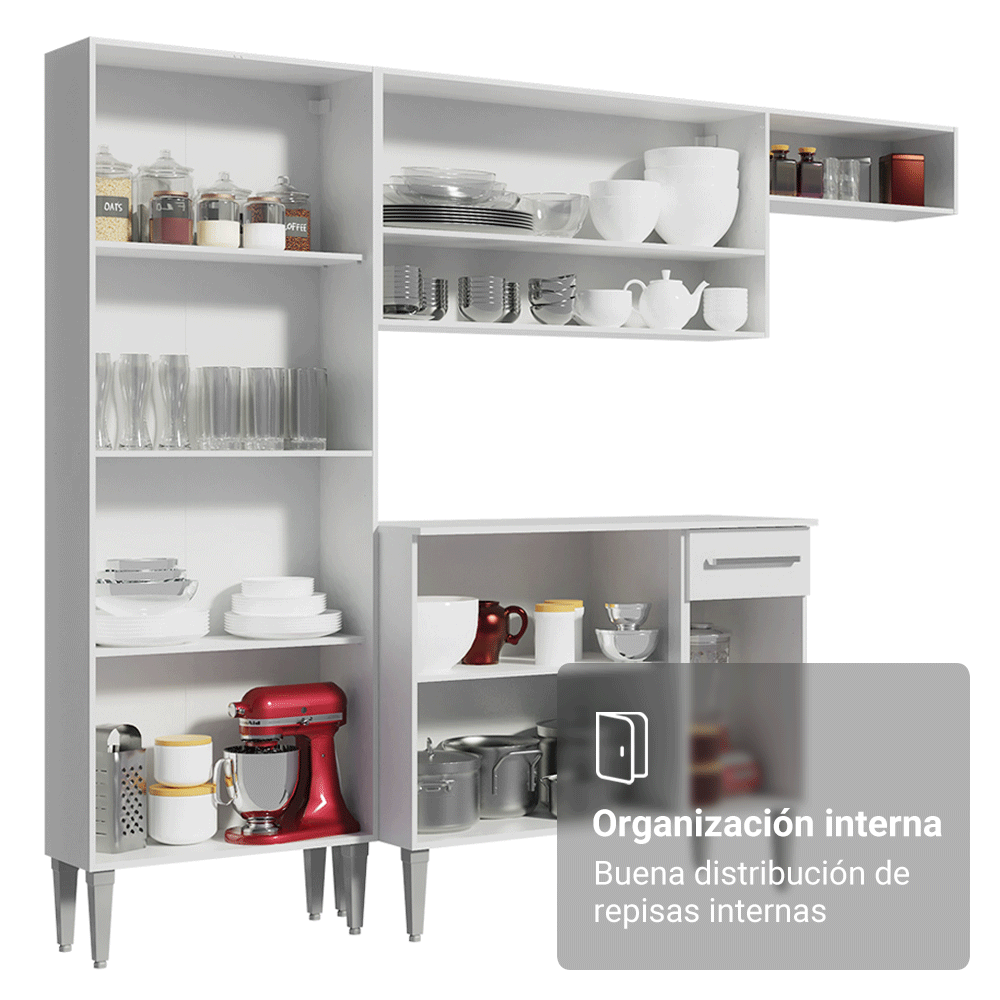 Combo Completo de Cocina 261cm Blanco Emilly Hit Madesa