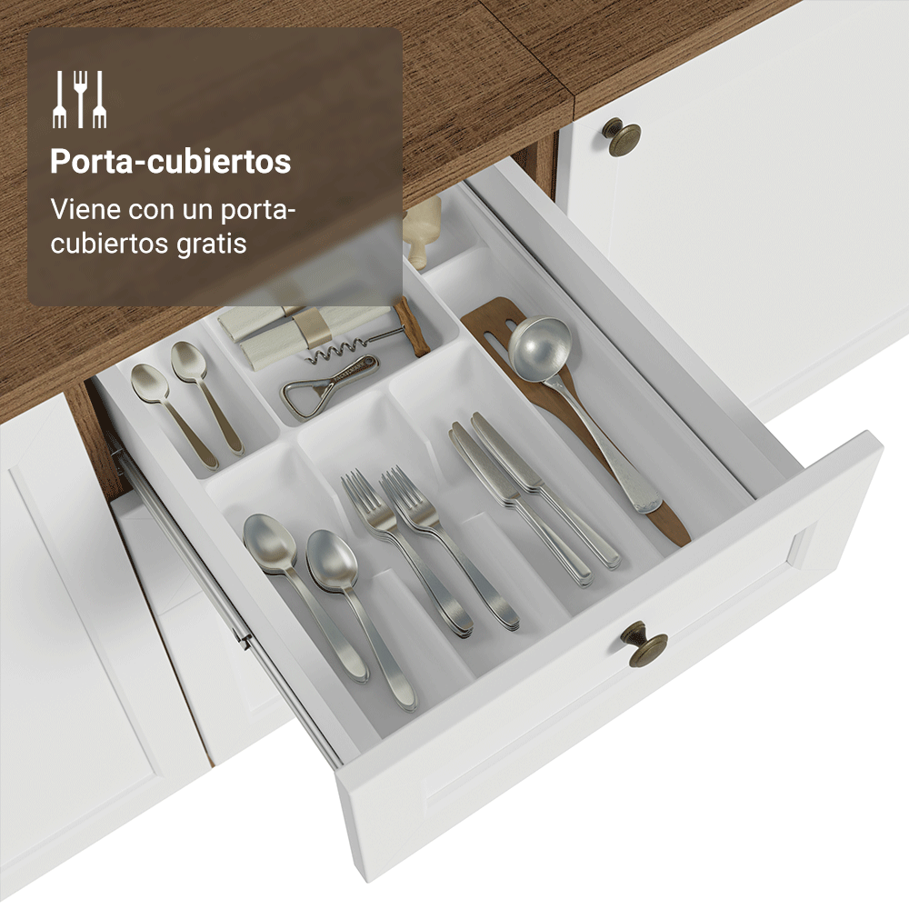 Bajo Mesada de Cocina 40 x 60 cm 3 Cajones (Sin Mesada) Marrón/Blanco Vik Madesa