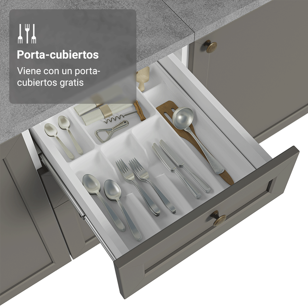 Bajo Mesada de Cocina 40 x 60 cm 3 Cajones (Sin Mesada) Blanco/Gris Vik Madesa