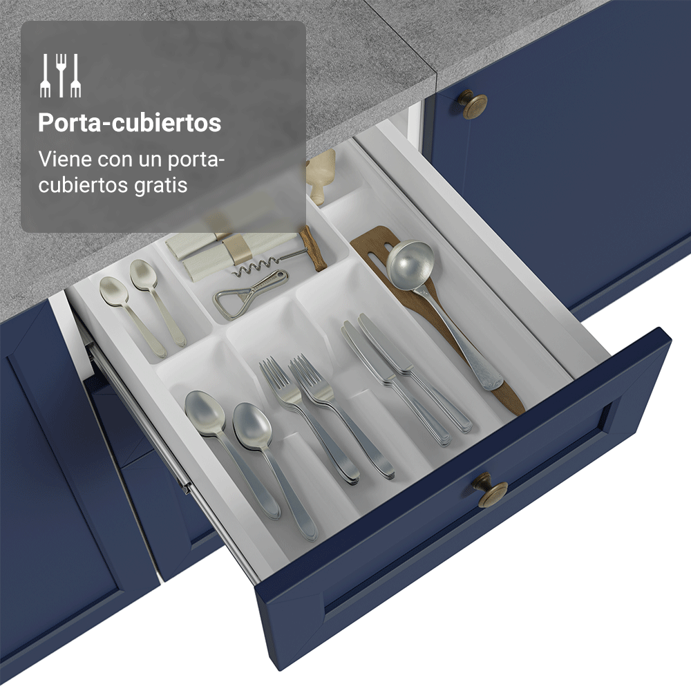 Bajo Mesada de Cocina 40 x 60 cm 3 Cajones (Sin Mesada) Blanco/Azul Vik Madesa