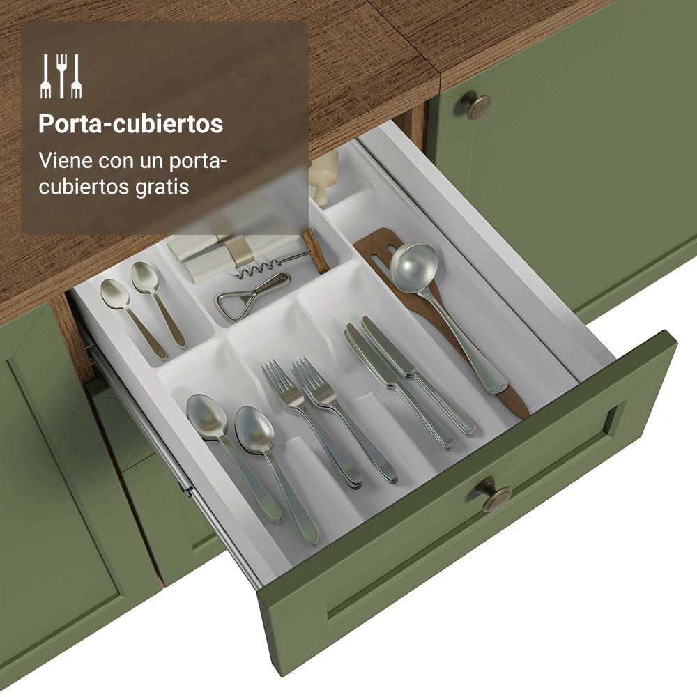 Bajo Mesada de Cocina 40 x 60 cm 3 Cajones (Sin Mesada) Blanco/Verde Vik Madesa