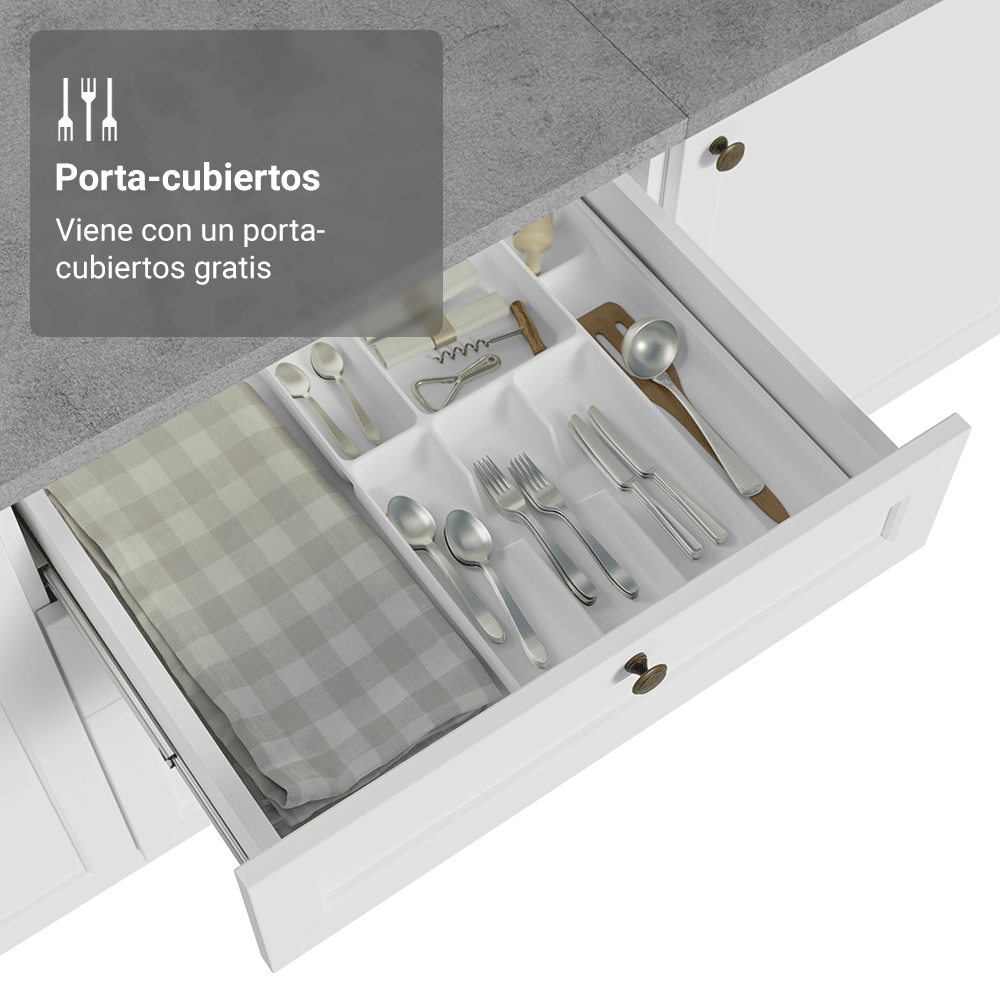 Bajo Mesada de Cocina 60 x 60 cm 3 Cajones (con Mesada) Blanco Vik Madesa