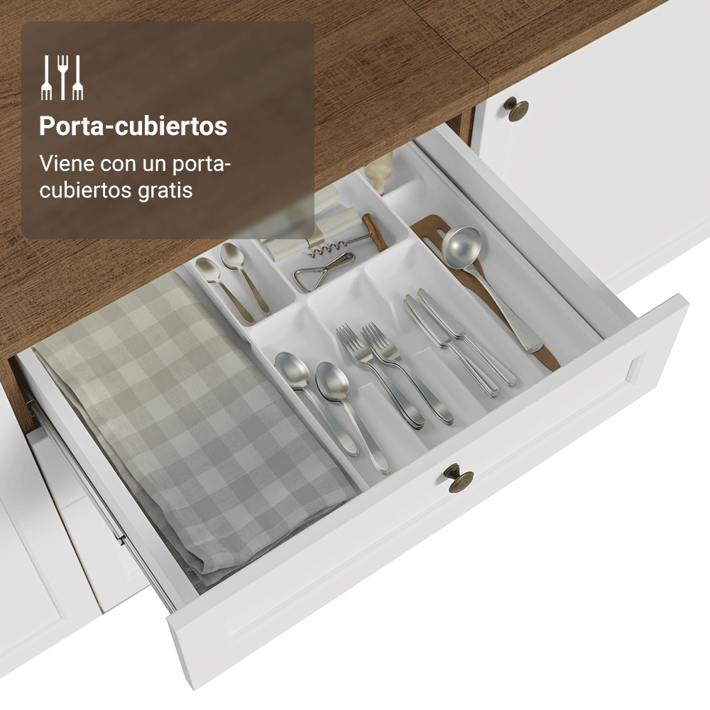 Bajo Mesada de Cocina 60 x 60 cm 3 Cajones (con Mesada) Marrón/Blanco Vik Madesa