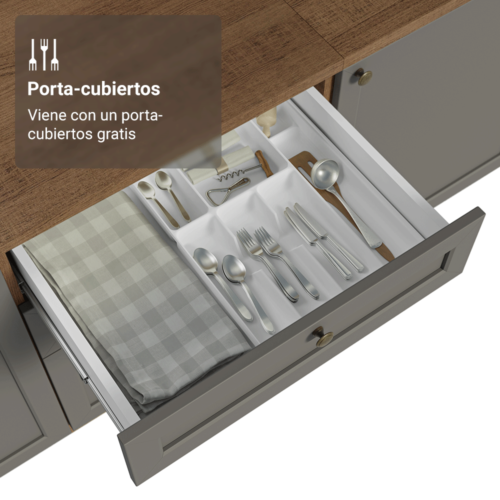 Bajo Mesada de Cocina 60 x 60 cm 3 Cajones (con Mesada) Marrón/Gris Vik Madesa