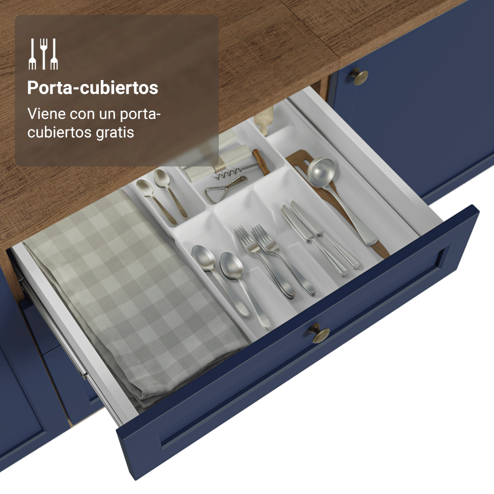 Bajo Mesada de Cocina 60 x 60 cm 3 Cajones (con Mesada) Marrón/Azul Vik Madesa