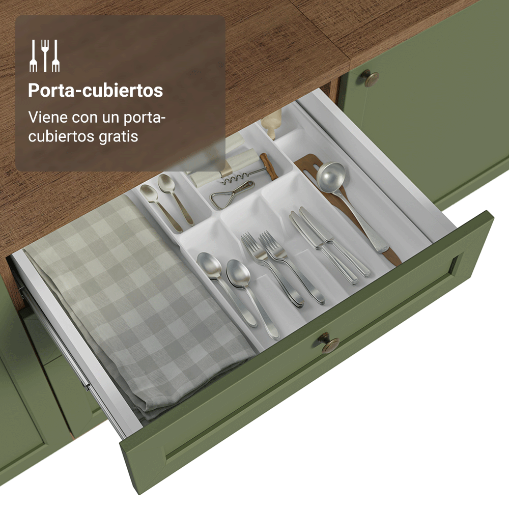 Bajo Mesada de Cocina 60 x 60 cm 3 Cajones (con Mesada) Marrón/Verde Vik Madesa