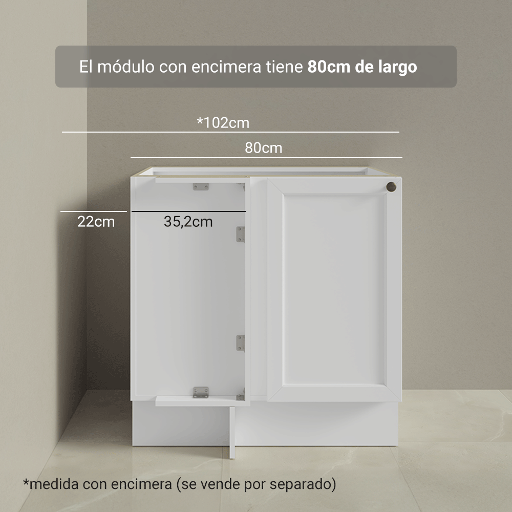 Bajo Mesada Esquinero 102 cm x 64 cm (Sin Mesada) Blanco Vik Madesa