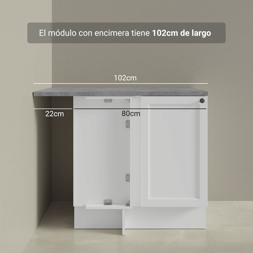 Bajo Mesada Esquinero 102 cm x 64 cm (con Mesada) Blanco Vik Madesa