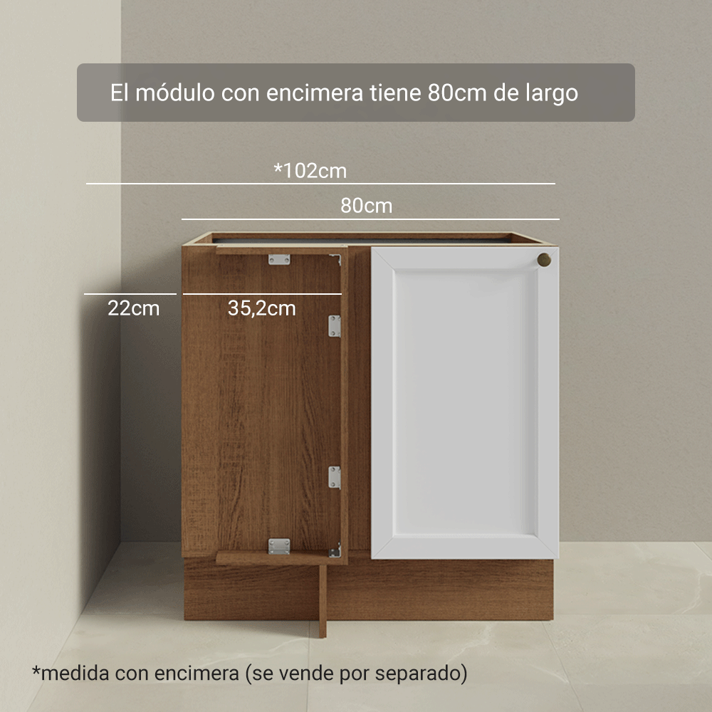 Bajo Mesada Esquinero 102 cm x 64 cm (Sin Mesada) Marrón/Blanco Vik Madesa