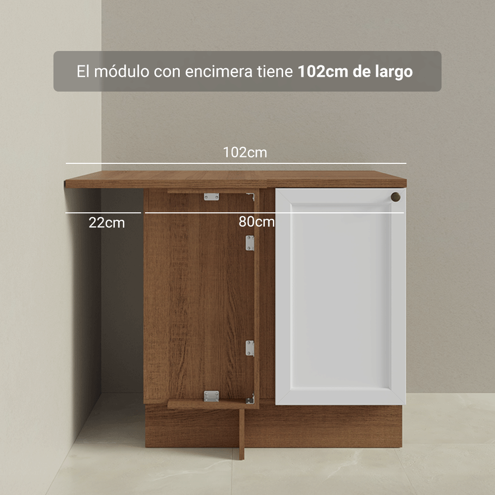 Bajo Mesada Esquinero 102 cm x 64 cm (con Mesada) Marrón/Blanco Vik Madesa