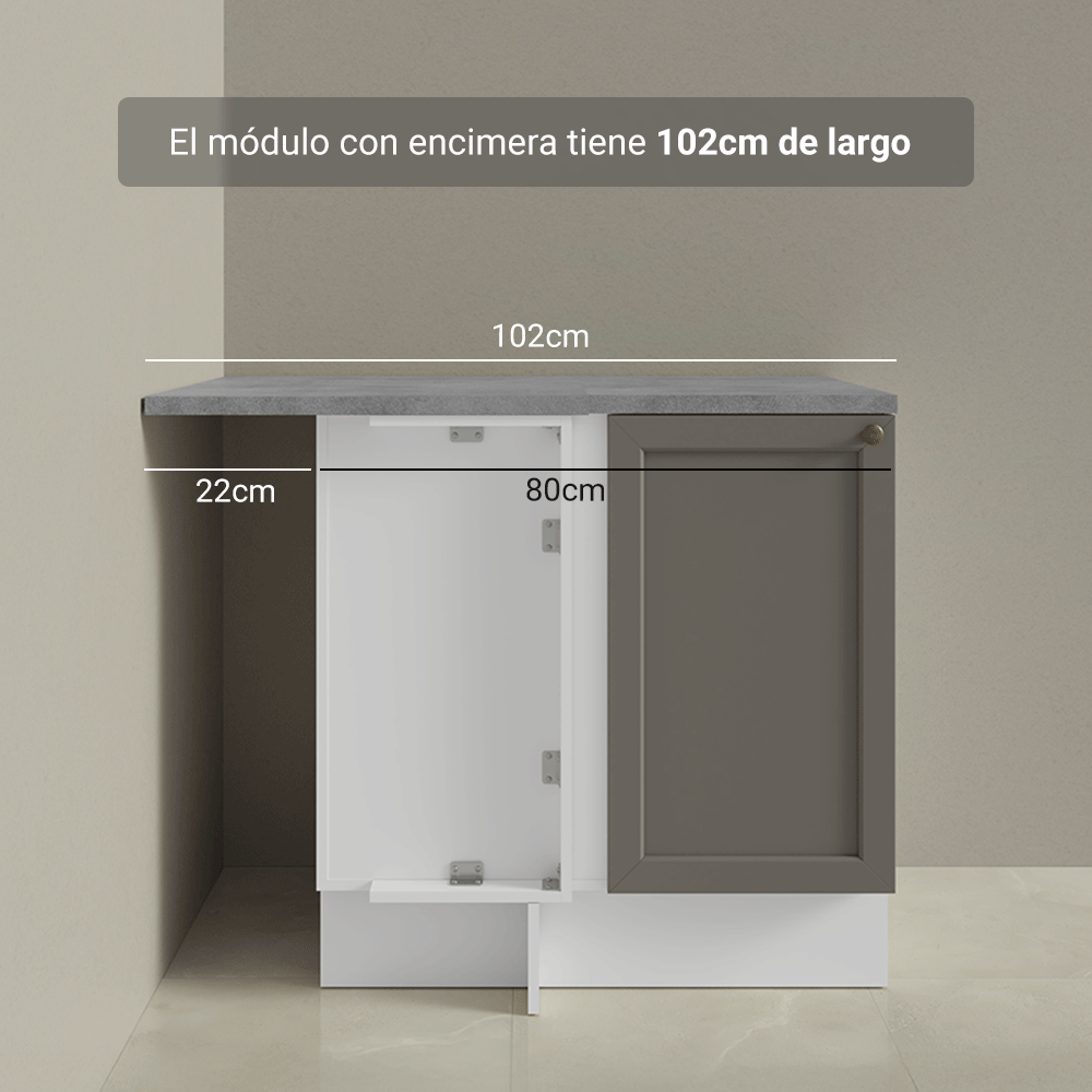 Bajo Mesada Esquinero 102 cm x 64 cm (con Mesada) Blanco/Gris Vik Madesa