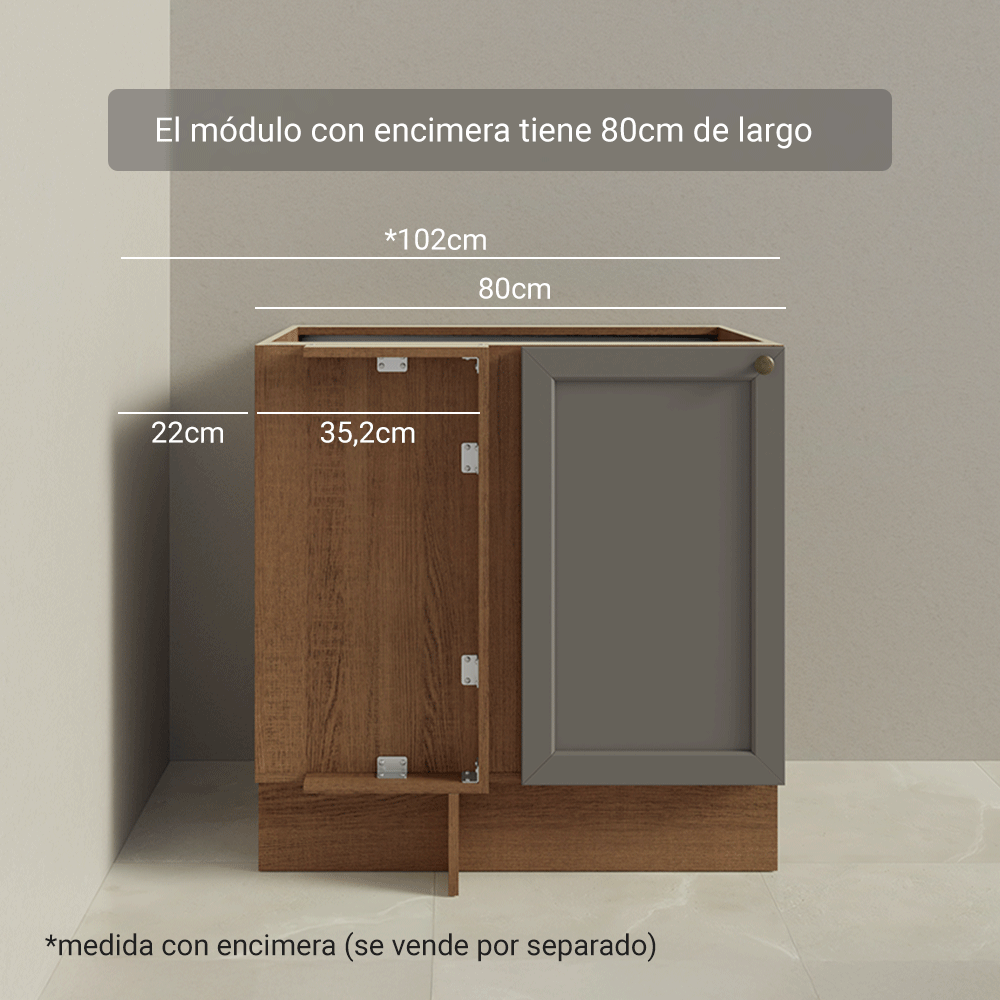 Bajo Mesada Esquinero 102 cm x 64 cm (Sin Mesada) Marrón/Gris Vik Madesa