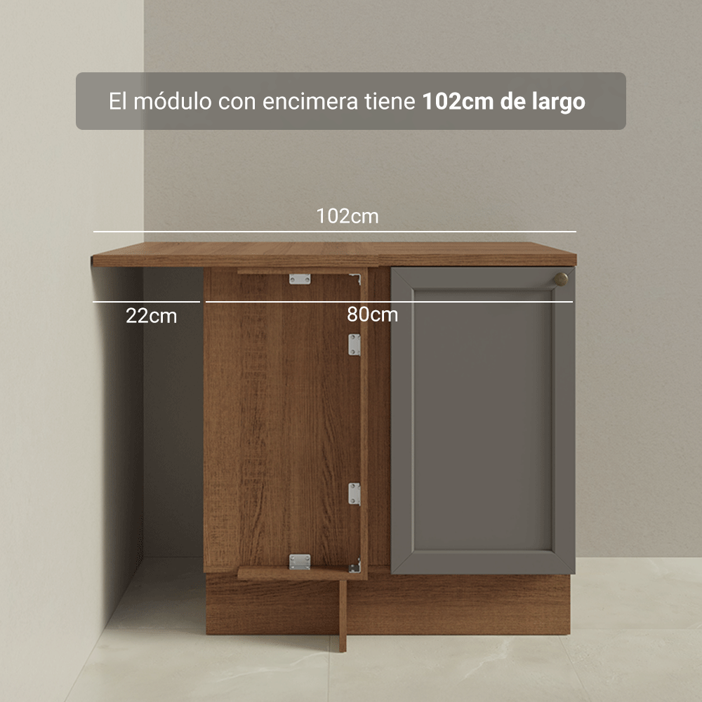 Bajo Mesada Esquinero 102 cm x 64 cm (con Mesada) Marrón/Gris Vik Madesa
