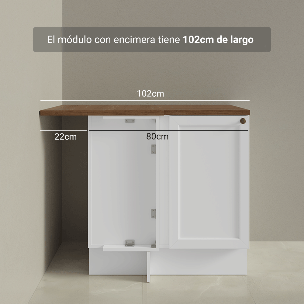 Bajo Mesada Esquinero 102 cm x 64 cm (con Mesada) Blanco/Marrón Vik Madesa