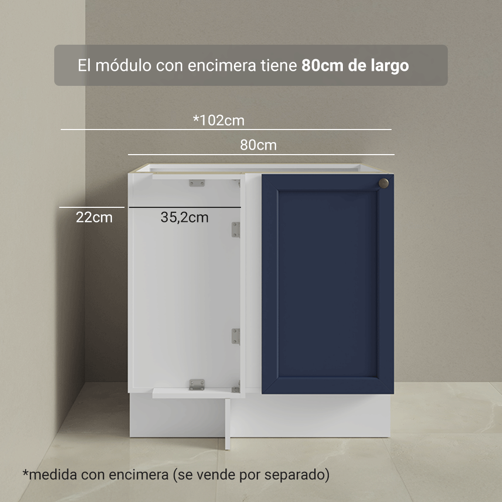 Bajo Mesada Esquinero 102 cm x 64 cm (Sin Mesada) Blanco/Azul Vik Madesa