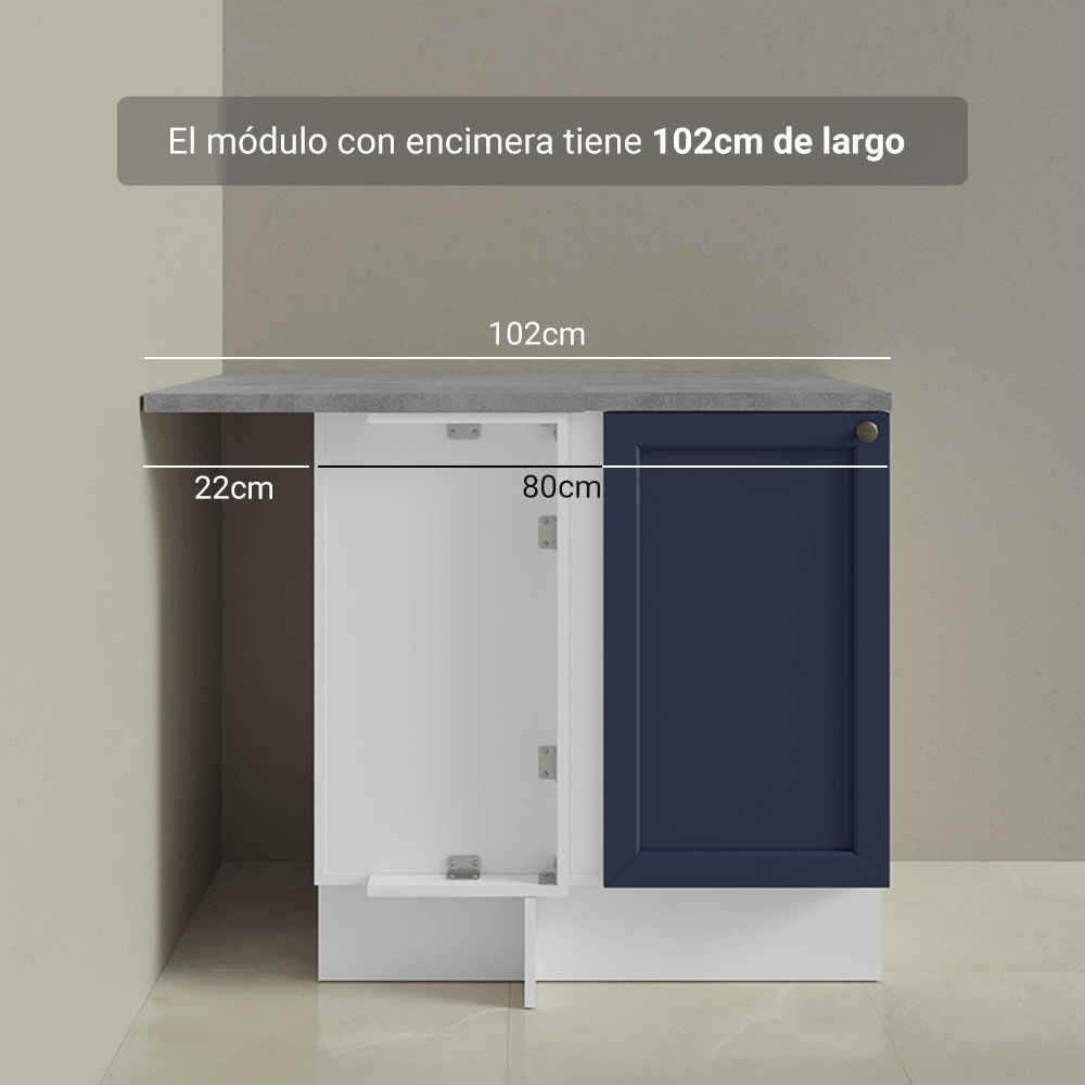 Bajo Mesada Esquinero 102 cm x 64 cm (con Mesada) Blanco/Azul Vik Madesa