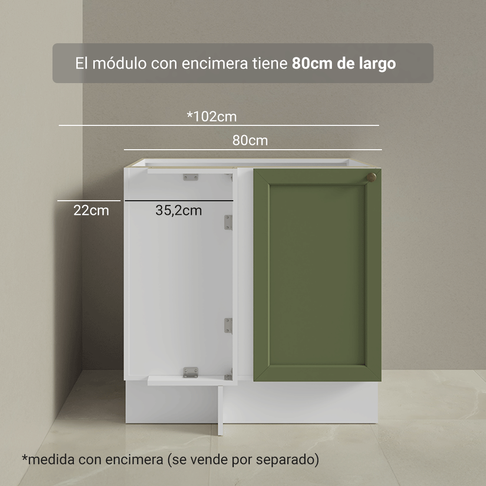 Bajo Mesada Esquinero 102 cm x 64 cm (Sin Mesada) Blanco/Verde Vik Madesa