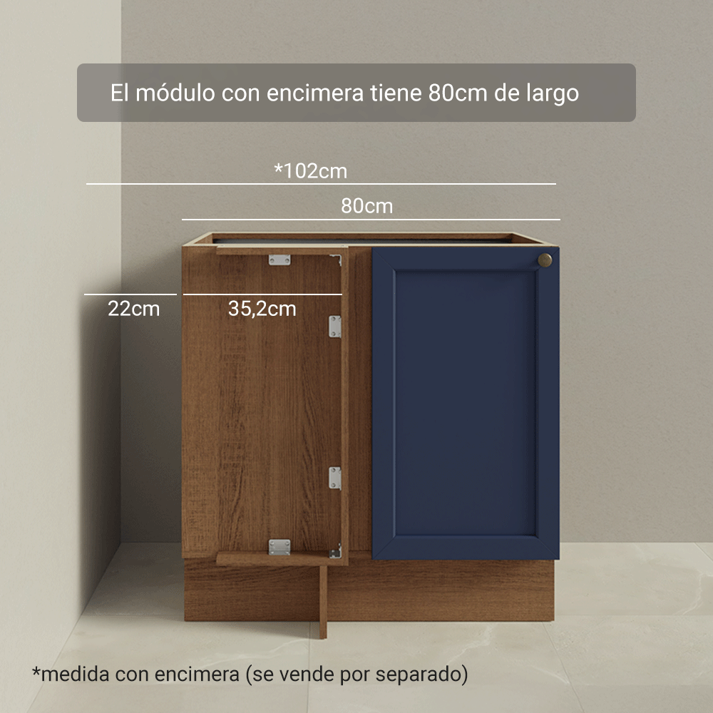 Bajo Mesada Esquinero 102 cm x 64 cm (Sin Mesada) Marrón/Azul Vik Madesa