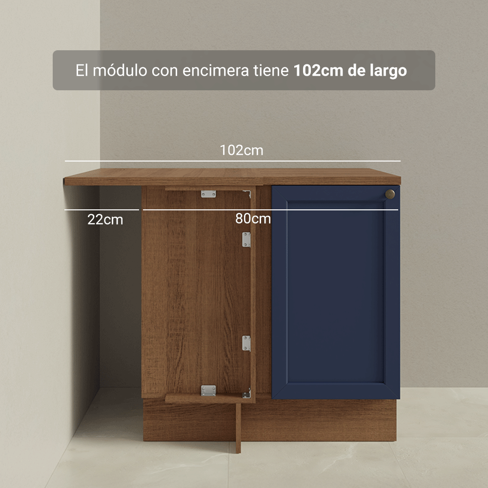 Bajo Mesada Esquinero 102 cm x 64 cm (con Mesada) Marrón/Azul Vik Madesa