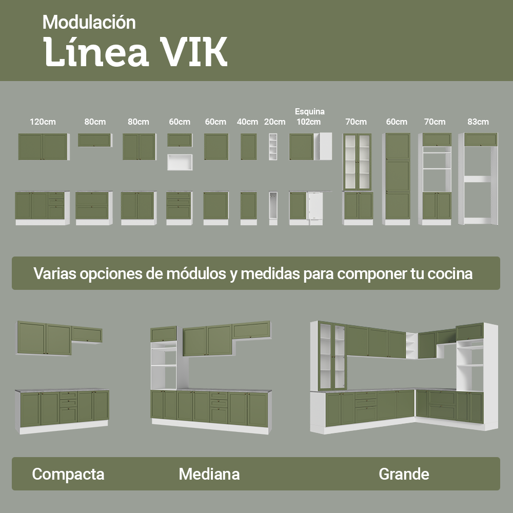 Bajo Mesada de Cocina 80 x 60 cm 2 Cajones (con Mesada) Blanco/Verde Vik Madesa