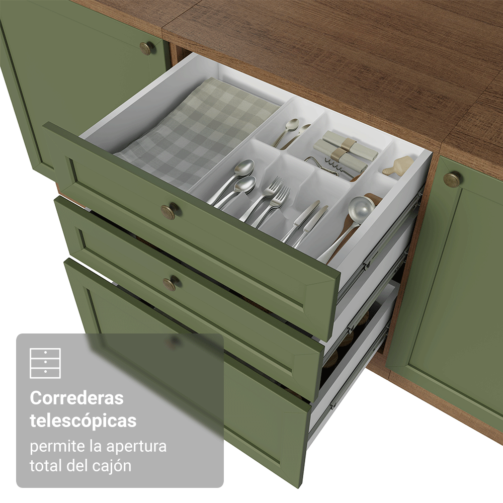Mueble de cocina para Horno/ microondas 60 x 60 cm 1 Puerta 3 Cajones Marrón/Verde Vik Madesa