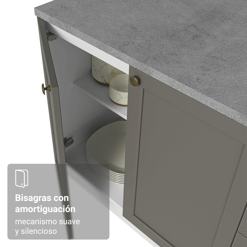 Bajo Mesada de Bacha 120 cm 2 Puertas 3 Cajones (Sin Mesada) Blanco/Gris Vik Madesa