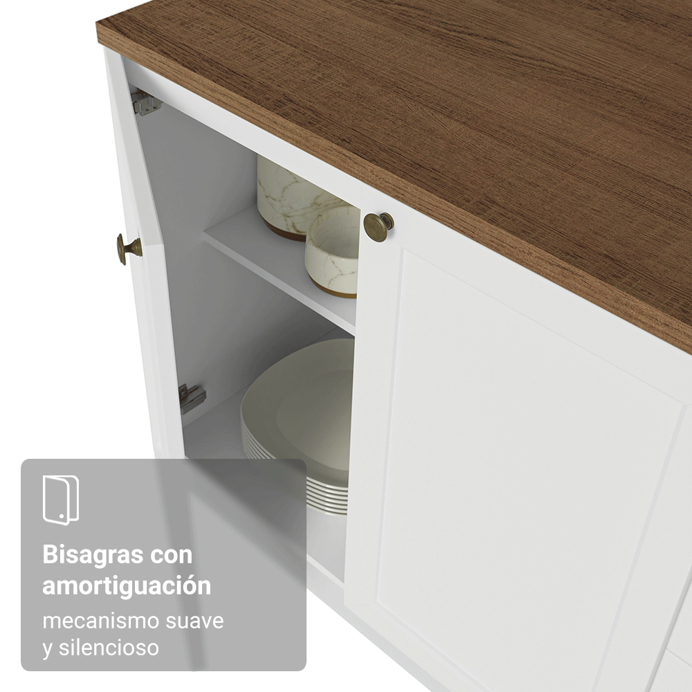 Bajo Mesada Cocina 120 cm 2 Puertas 3 Cajones (Con Mesada) Blanco/Marrón Vik Madesa