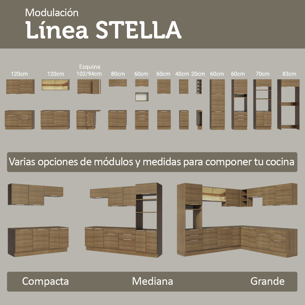 Bajo Mesada Esquinero 94 cm 1 Puerta (Sin Mesada) Marrón Stella Madesa