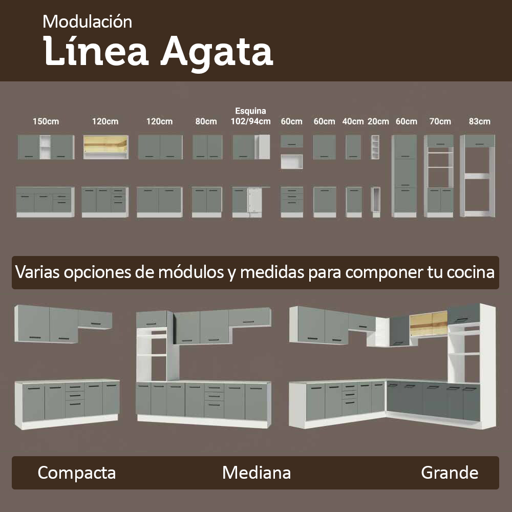 Bajo Mesada Esquinero 94 cm 1 Puerta (Sin Mesada) Blanco/Gris Agata Madesa