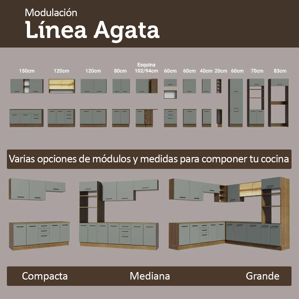 Bajo Mesada Esquinero 94 cm 1 Puerta (Sin Mesada) Marrón/Gris Agata Madesa