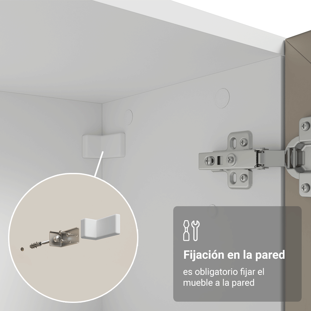 Módulo Cristaleiro 70 cm 2 Puetas de Vidrio Blanco/Crema Vik Madesa