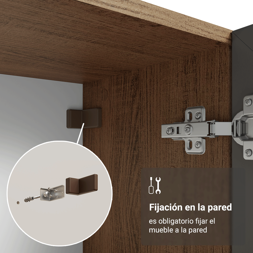Cristalero 70 cm 2 Puertas de Vidrio con Patas Vik Marrón/Gris/Marrón