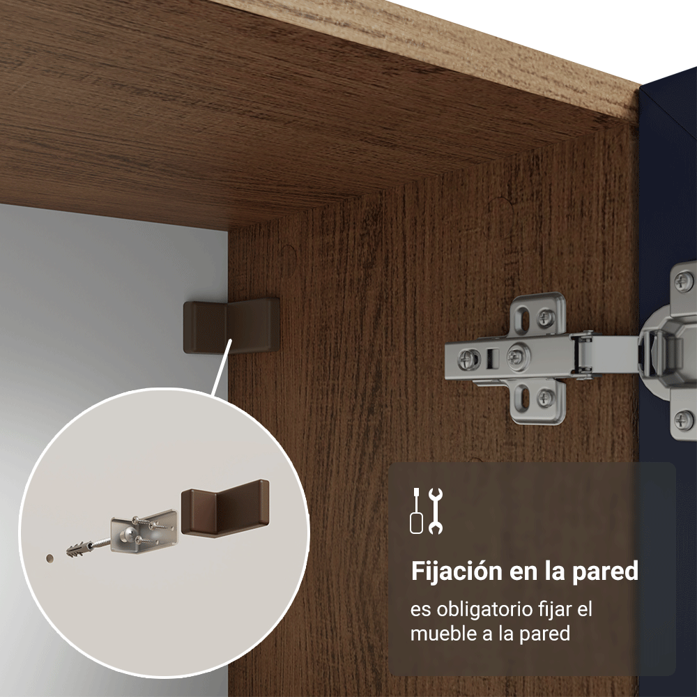 Cristalero 70 cm 2 Puertas de Vidrio con Patas Trapecio Vik Marrón/Azul/Marrón