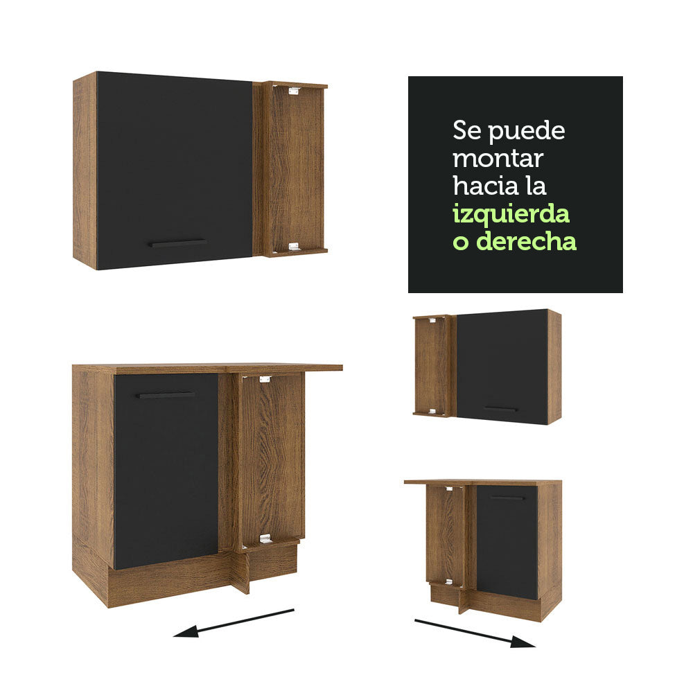 Combo Completo de Cocina Esquinera 486 cm Marrón/Negro 60 cm de Profundidad Agata Madesa 01