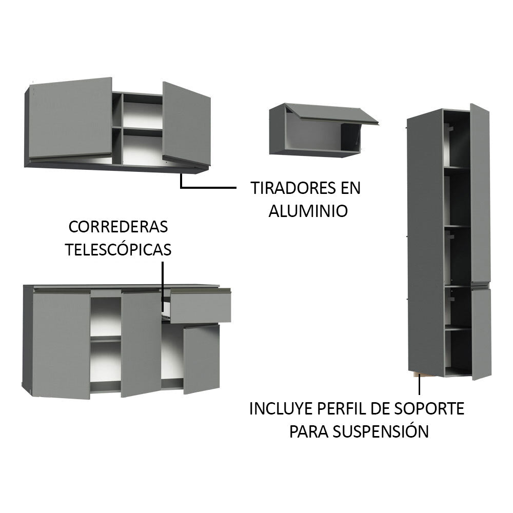 Cocina Compacta 220 cm Sin Patas Nice Gris 04
