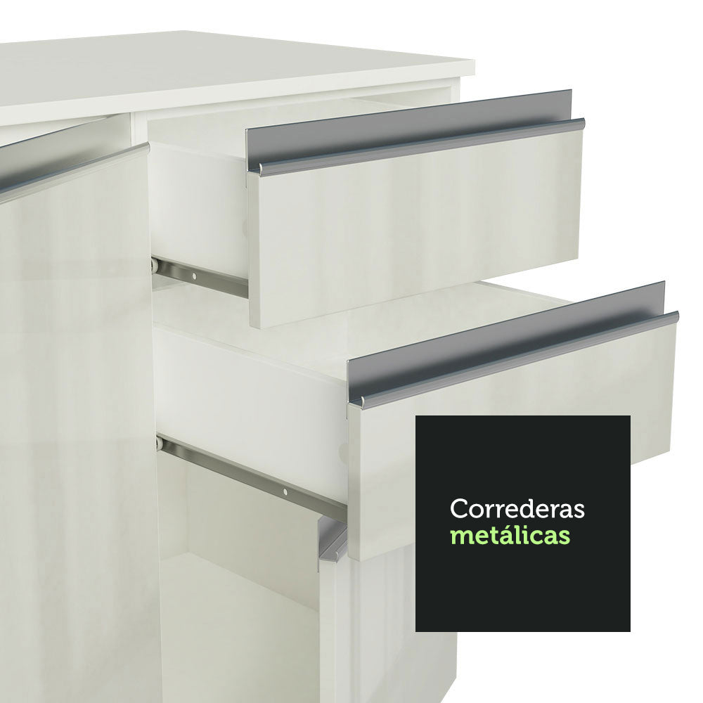 Cocina Compacta Smart 100% MDF Puertas Brillante 170 cm 8 Puertas 2 Cajones (Con Mesada) Blanco Madesa