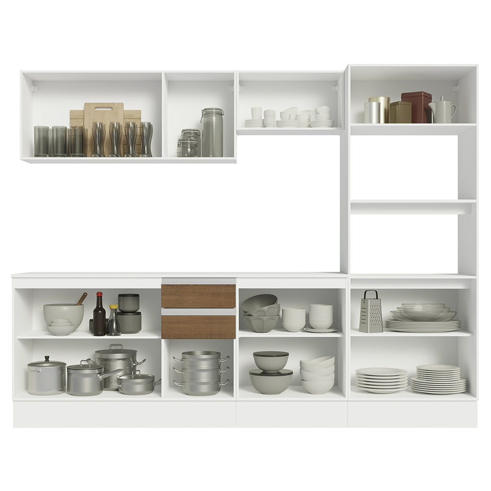 Combo Completo de Cocina 100% MDF 250 cm Blanco/Marrón/Crema Smart Madesa 02