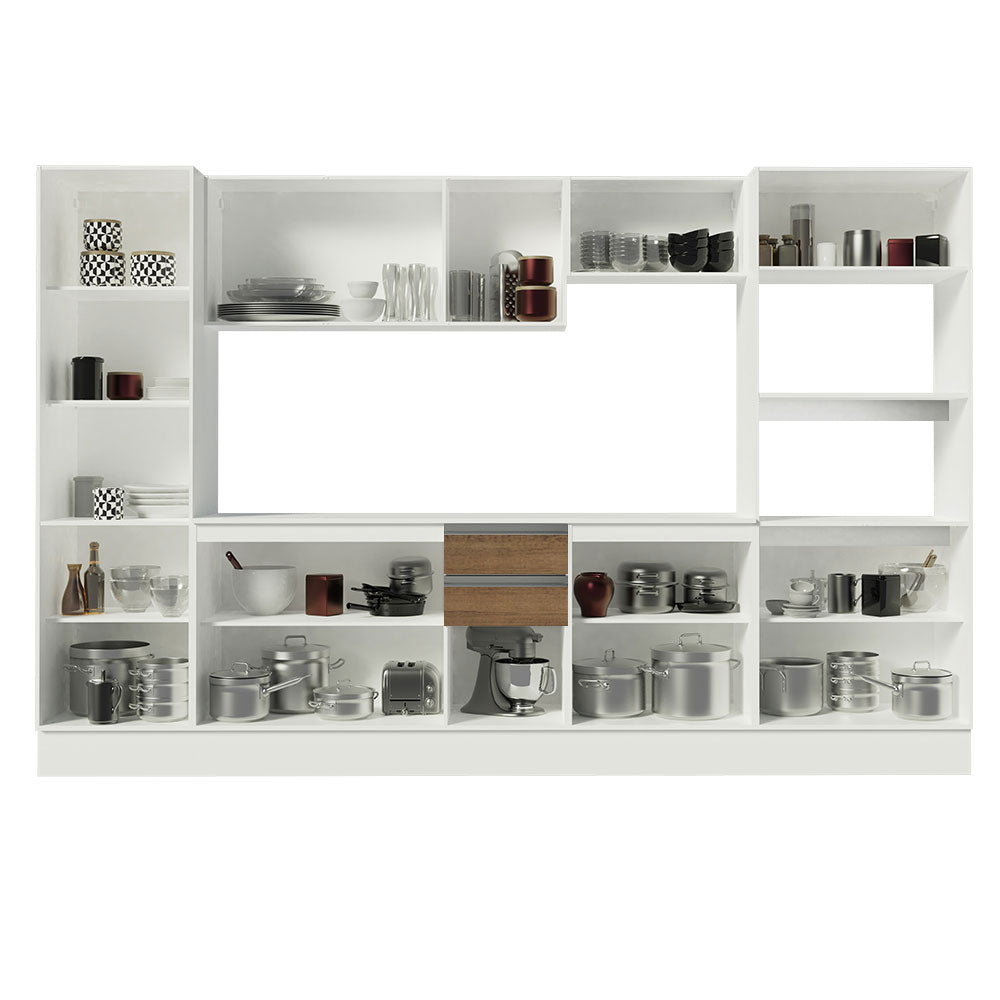 Combo Completo de Cocina 100% MDF 300 cm Blanco/Marrón/Crema Smart Madesa 01