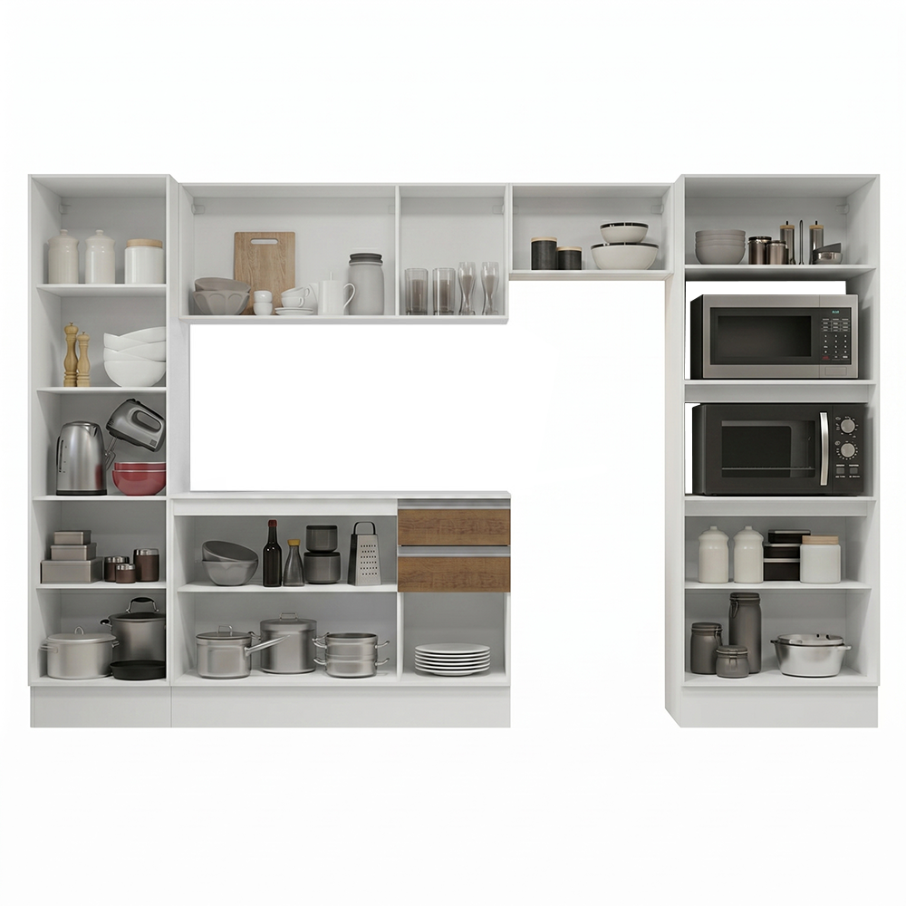 Combo completo de Cocina 100% MDF 300cm Blanco/Marrón/Crema Smart Madesa 03