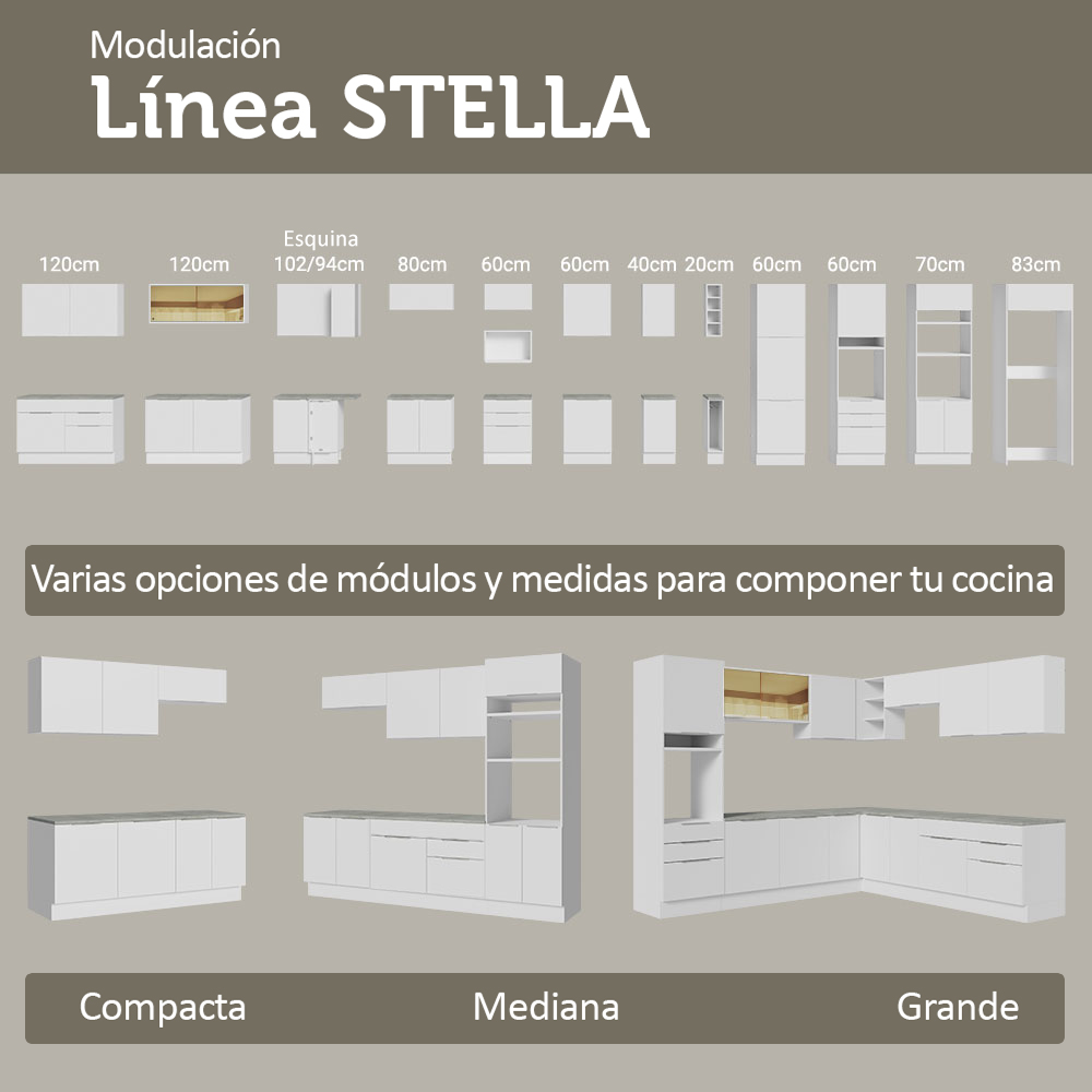 Kit Bajo Mesada + Cristalero 70cm Blanco Stella Madesa 02