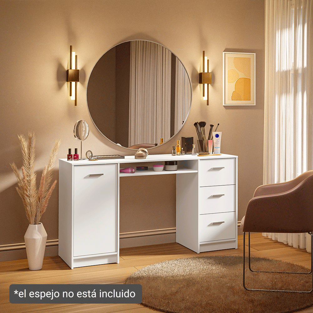 Tocador para Maquillaje o Escritorio Madesa con 3 Cajones Blanco