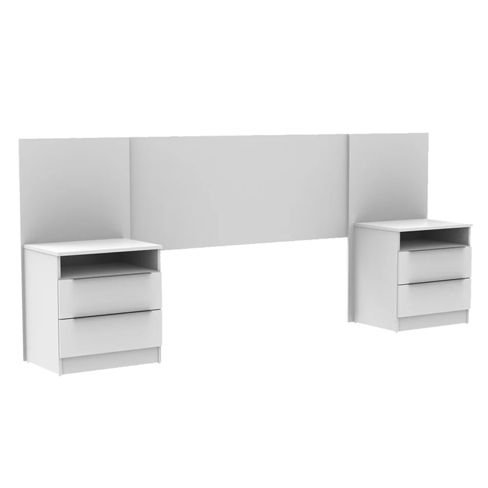 Habitación Completa con Placard Luke 2 Purtas con Espejo y Respaldo de cama con 2 Mesas de Luz Madesa Blanco