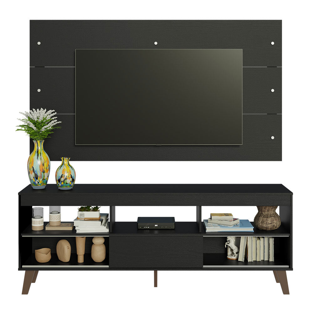 Rack con Panel para TV hasta 65 Pulgadas con Patas Negro Texas Madesa
