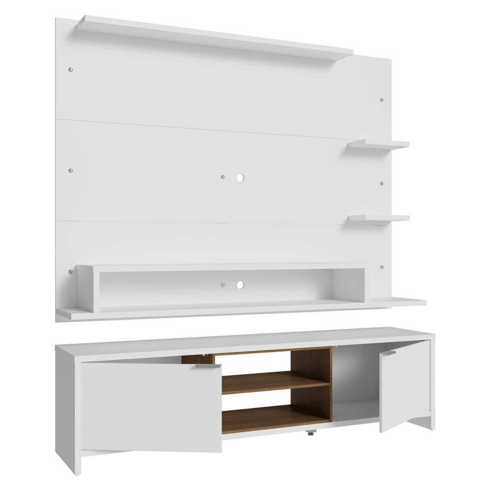 Rack con Panel para TV hasta 60 Pulgadas 180 cm Blanco/Marrón Metz Madesa