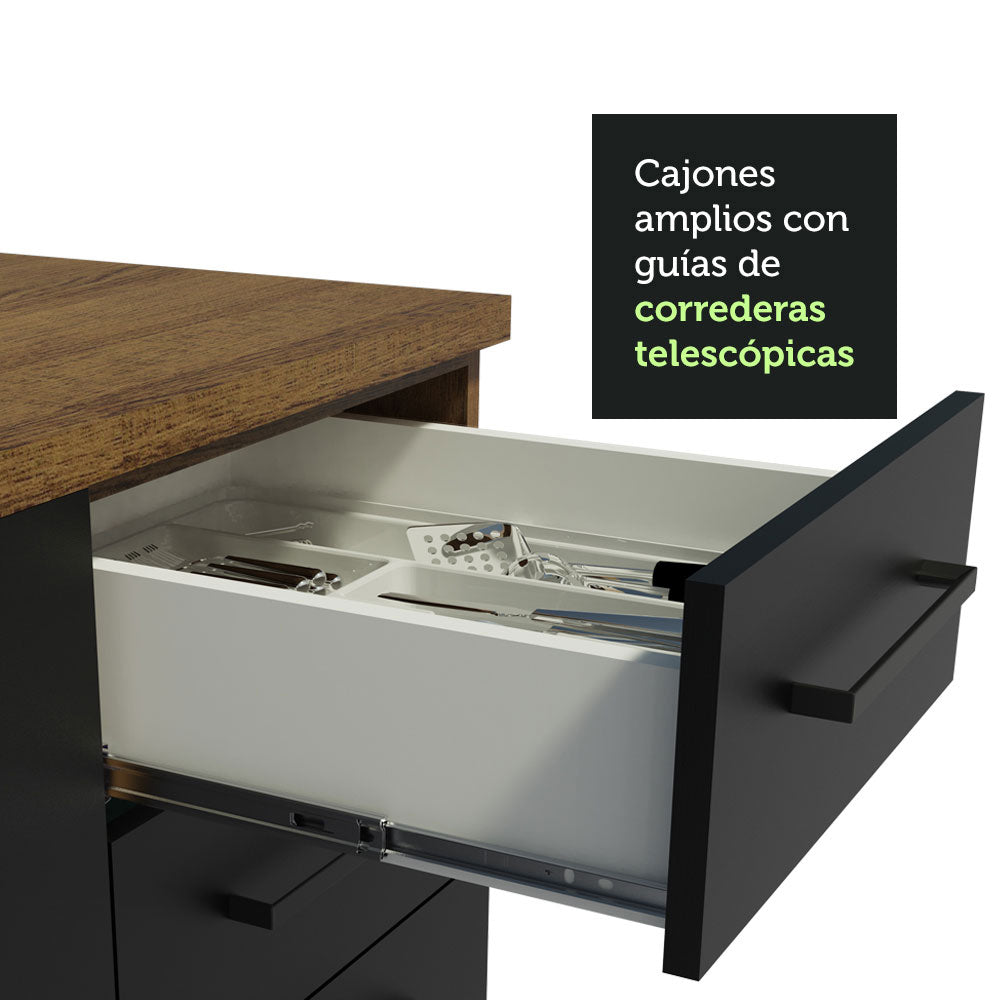 Kit con 2 Bajo mesada e 2 Alacena Multiuso 200cm Marrón/Negro Agata Madesa